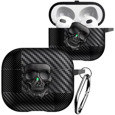 Imagem de CCSmall Capa para AirPods 3ª geração com chaveiro mosquetão, capa de proteção de caveira 3D engraçada à prova de choque com trava segura para meninas e meninos para AirPods 3 gerações, caveira preta