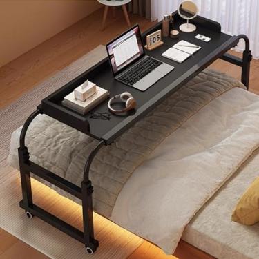 Imagem de Mesa de cama com rodas, altura totalmente ajustável e bandeja de comida longa, mesa médica, suporte para laptop, mesa de computador