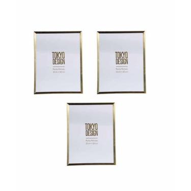 Imagem de kit 3 Porta Retrato Metal Vidro 15x20 Moldura Dourado Fosco - Tokyo De
