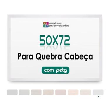 Imagem de Moldura 50x72 para Quebra Cabeça Tela Arte Pintura Canvas com Proteção Petg (Branco)