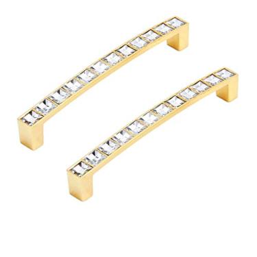 Imagem de Puxador de móveis de 128 mm Puxadores e alças de armário de cristal de vidro puxadores de armário de gaveta de cozinha puxadores de móveis conjunto de 2, dourado (distância do furo: 128 mm)