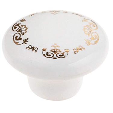 Imagem de Puxador de porta de cerâmica pintado à mão feito à mão para quarto das crianças puxadores de puxar para armário/armário/guarda-roupa/gaveta/banheiro (flor dourada)