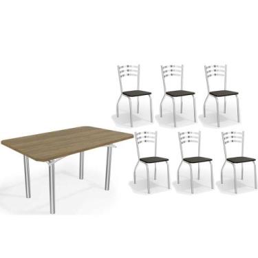 Imagem de Sala de Jantar Completa Elba c/ Tampo de Madeira 160cm e 6 Cadeiras Po