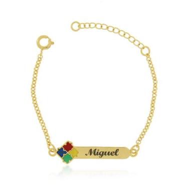 Imagem de Pulseira Infantil Autista com Nome Banho de Ouro 18k - Gabby Luxo