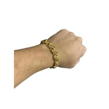 Imagem de Pulseira Friso S Vado 13Mm Fecho Jesus Cristo Banhado A - Tojoia18K