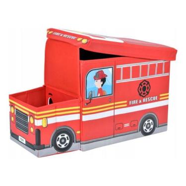 Imagem de Caixa Organizadora Brinquedos Caminhão Cesto Roupas Dobrável, Bombeiro
