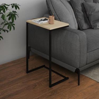 Imagem de Mesa Lateral de Apoio Industrial Sofá Charmme Ferro Preto e Tampo Off-