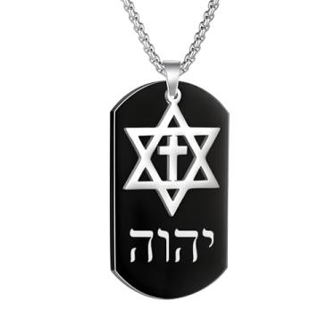 Imagem de XHMAOYI Pingente de cruz da estrela de Davi com símbolo de tetragrama hebraico, nomes judaicos de Deus Yhvh Yhwh Jeová, joias de orações abençoadas para homens e mulheres para ele, 23.6", Aço