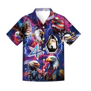 Imagem de Regenboog Camisa masculina patriótica de 4 de julho, estampa da bandeira dos EUA, camisa de botão de manga curta, camiseta masculina havaiana neon divertida de praia, Águia neon 07, XXG