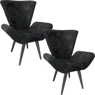 Imagem de Kit Duas Poltronas Decorativa Elegance 75 Preto Medalhão - Sua Casa De