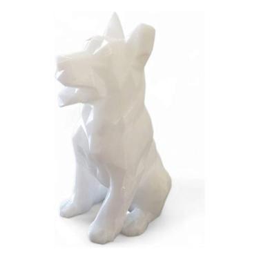 Imagem de Escultura Cachorro Geométrico 3d Moderno 13cm - Atual Conceito, Branco