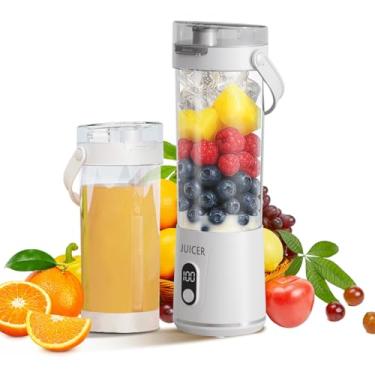 Imagem de Espremedor USB elétrico pessoal portátil, mini liquidificador de 600 ml, liquidificador portátil para shakes e smoothies, 12 lâminas ótimas para misturar, compacta, conveniente e versátil (branca)