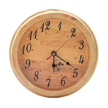Imagem de Fenteer Relógio de parede de madeira para sauna, relógio redondo pendurado, equipamento de sauna, números grandes, prático, decoração de parede, acessório de