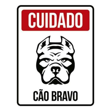 Imagem de Placa Sinalização - Cuidado Cão Bravo Vermelha 36X46