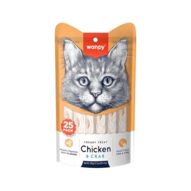 Imagem de Petisco para gatos Wanpy Creamy Sabor Frango e Caranguejo Pacote com 25 tubos de 14g - 350g