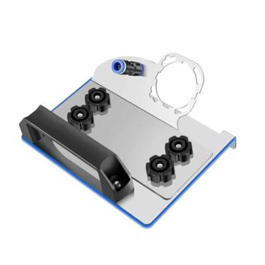 Imagem de Ângulo Retificador 45° para Esmerilhadeira, Suporte de Precisão e Acessório Profissional - Guia de Corte para Metal, Madeira, Cerâmica (Aço Inoxidável - Base Azul)