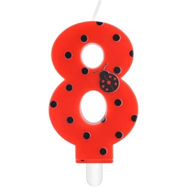 Imagem de iNINGER Miraculous Number 8 Birthday Candle Ladybug Cupcake Toppers for Kids, Miraculous Black Red Polka Dots Cartoon Ladybug Theme Number Candle for 8th Birthday Party Baby Shower.