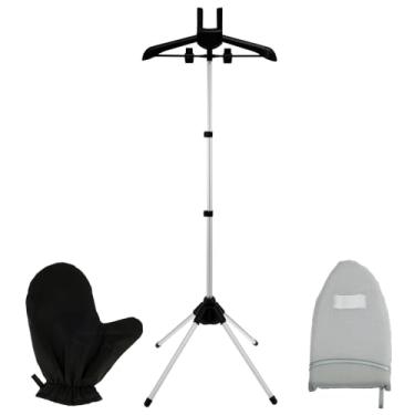 Imagem de Cabide para vaporizador de roupas com luva de passar roupa, suporte telescópico para vaporizador, cabide para roupas a vapor, suporte de ferro a vapor para colete e sobretudo (preto)