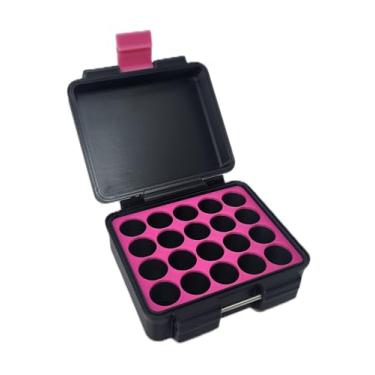 Imagem de Estojo de armazenamento de frascos impresso em 3D - Estojo de armazenamento de frascos de 3 ml - Estojo rígido seguro para congelador de peptídeos para casa, geladeira, viagem (preto/rosa, 20 frascos