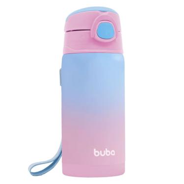 Imagem de Copo Térmico Buba Parede Dupla com Canudo de Silicone Cor Rosa Degrade 400ml