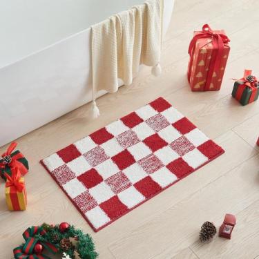 Imagem de Tapete de banho CozeCube Christmas Checkered Antiderrapante em Microfi