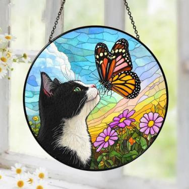 Imagem de Penduração de janela Suncatcher em vidro manchado Tatkuink Cat