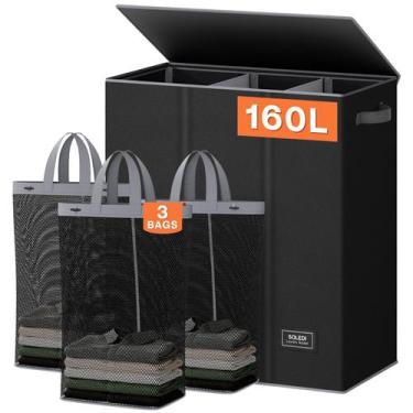 Imagem de Cesto de roupa suja SOLEDI 160L com tampa e 3 seções, extra grande