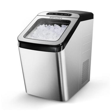 Imagem de Máquina de Gelo Automática Capacidade 2.7L, Aço Inoxidável com Painel de Controle, 170W, 110v, E EUHOMY, Prateado