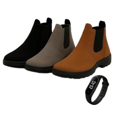 Imagem de 3 Botas Chelsea em 3 Cores, Carteira Preta e Relógio Digital, Acessórios Modernos para Uso Diário (Preto/Cinza/Marrom, Padrão, BR, Adulto, Numérico, 42)