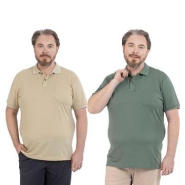Imagem de Kit 2 Camisa Polo Masculina Plus Size Pique com Bolso Casual-Masculino