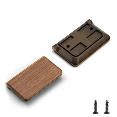 Imagem de Evionlin Puxador de armário dobrável de 2 peças, liga de zinco com tampa de madeira de nogueira, puxadores de gaveta de montagem em superfície para cômoda de gaveta de armário, centros de orifício de