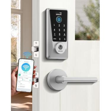 Imagem de DESLOC D110 Plus Fechadura inteligente Wi-Fi integrada com 2 maçanetas, conjunto de fechadura de porta de entrada sem chave com impressão digital, fechadura com teclado sensível ao toque com