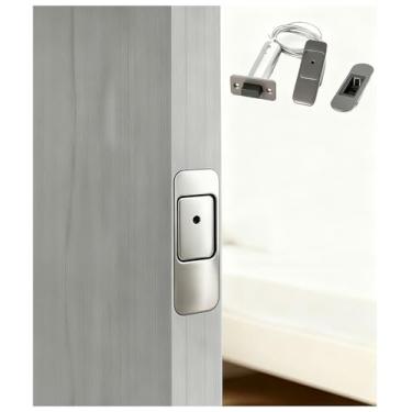 Imagem de MouMouPurr Magnetix Trava magnética invisível para portas duplas, fechadura silenciosa automática, trava oculta de porta de madeira antifurto, trava silenciosa, níquel escovado