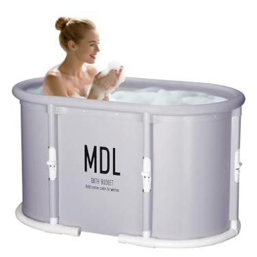 Imagem de HLCZLUZ Banheira portátil, banheira dobrável sem instalação, chuveiro independente com almofada, banheira de imersão de spa dobrável, banheira quente e de gelo para ambientes internos e externos