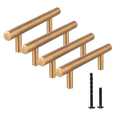 Imagem de Yiking Puxador de armário de latão vintage sólido escovado bronze champanhe puxador puxadores de armário de cozinha vintage ferragens modernas redondas douradas para cômodas, armários, móveis em