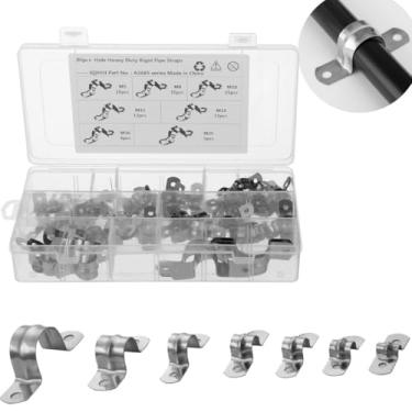 Imagem de Braçadeiras M5/8/10/12/14/16/25, kit de alça de tubo de aço inoxidável 304, tubo de fixação em forma de U sortido, 80 peças, suportes de tubulação para óleo, clipes de gás, fixação de água