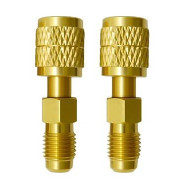 Imagem de Adaptador de latão 2 peças fêmea de 1/4 polegada para rosca reversa macho de 1/4 polegada compatível com sistemas de mini divisão de tanques de refrigerante R32 R454B, acessórios de conexão rápida