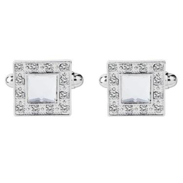 Imagem de Cufflinks Square Crystal para homens em liga branca de strass - Yiweis