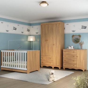 Imagem de Quarto de Bebê Completo com Berço Americano 3 em 1 p/Colchão 130x70cm Dengo Multimóveis MP4592