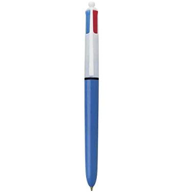 Imagem de Caneta Bic 4 Cores – Ponta Esferográfica Retrátil Média de 1.0mm – Corpo Azul, Pacote com 1 Unidade – Cores Clássicas: Azul, Vermelho, Verde e Preto