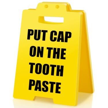 Imagem de BuiltFit Placa de banheiro de pasta de dente - Coloque a tampa na pasta de dente, pequenos pequenos lembretes engraçados pequenos lembretes sinais de aviso acessórios para casa banheiro Ação de Graças