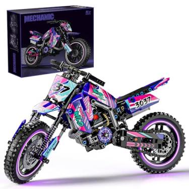 Imagem de Mesiondy Conjunto de blocos de montar de brinquedo de motocicleta rosa, conjuntos de tijolos de haste, brinquedos construir um modelo de motocicleta, (476 peças) para meninos, meninas e adultos
