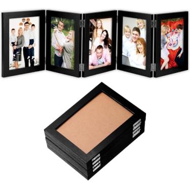 Imagem de HOFURME 5 porta-retratos dobráveis – Moldura articulada de 18 cm, design dobrável, acabamento rústico de madeira preta, para família, colagem, foto, mesa rústica, aniversário de aniversário