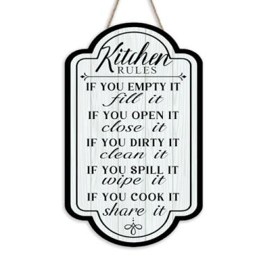 Imagem de Bolisom Placa engraçada para a porta da frente, com regras de cozinha, cabide vintage de madeira, sala de jantar, área externa, varanda, decoração de casa, guirlanda de madeira rústica para casa de