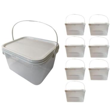 Imagem de Balde Retangular Transparente 2.4 Litros com Tampa Lacre e Alça Plástica | 100% BPA Free | Atóxico Para Alimentos | Alta Resistência | Empilhável | KIT 07 PEÇAS