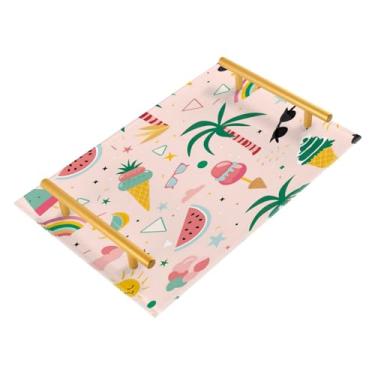 Imagem de Wassud Bandeja de banheiro com estampa tropical de verão, bandejas de perfume, alça de maquiagem, cômoda, quarto, cozinha, mesa, 30 x 20 cm
