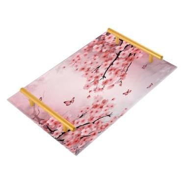 Imagem de Wassud Bandeja de banheiro de flor de cerejeira com alças organizador de perfume de joias de acrílico para banheiro, quarto, cozinha, balcão de 30 x 20 cm