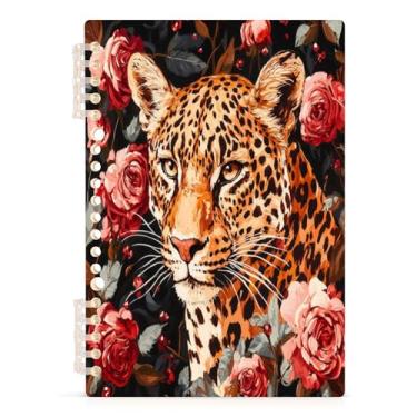 Imagem de Burbuja Caderno de leopardo com flores, papel pautado universitário A5 com 60 folhas, fichário para escritório, 1 pacote