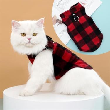 Imagem de Casaco de inverno para cães, casaco de lã para cachorros, xadrez, quente, impermeável, à prova de vento, roupas de clima frio para cães pequenos e médios, vermelho P