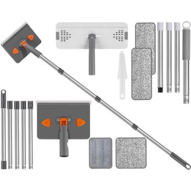 Imagem de Ferramenta de limpeza de rodapé com alça de 213 cm, esfregão de microfibra de 144 cm com 2 almofadas reutilizáveis, esfregão úmido e poeira para madeira, laminado, piso de azulejo, rodapé, teto, 7